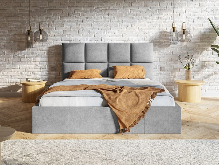 Łóżko tapicerowane z pojemnikiem i stelażem 160x200 Malo jasnoszare