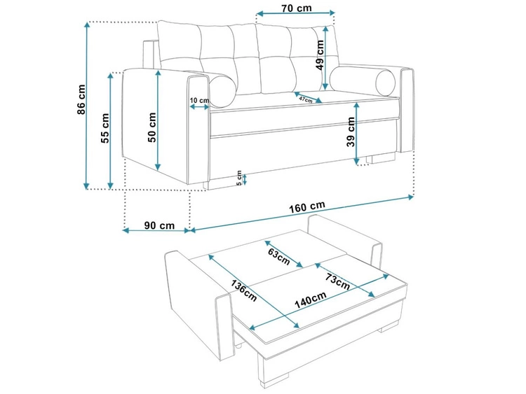 Kanapa z funkcją spania i pojemnikiem na pościel Pori granatowa