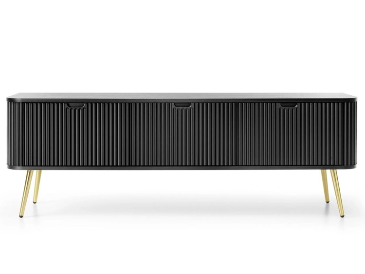 Szafka pod telewizor z drzwiczkami na złotych nogach Viva Czarna