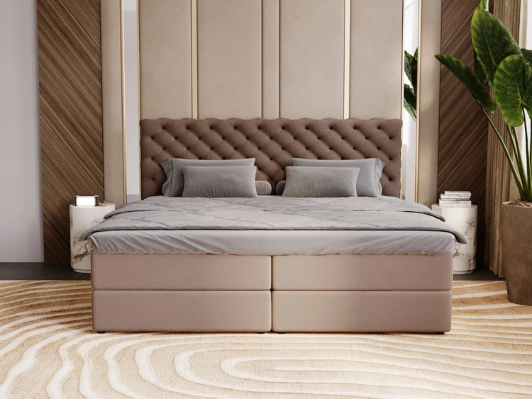 Łóżko kontynentalne z pojemnikiem na pościel 140x200 Bergamo brązowe