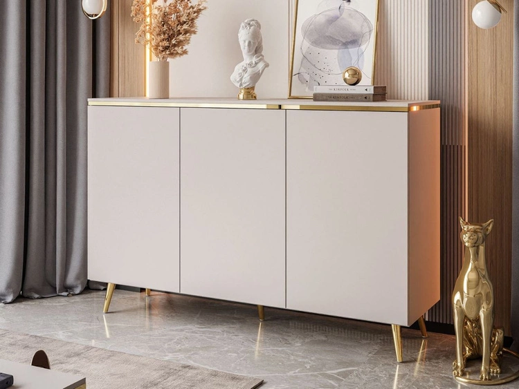Trzydrzwiowa komoda glamour  na złotych nogach Evare Kaszmir