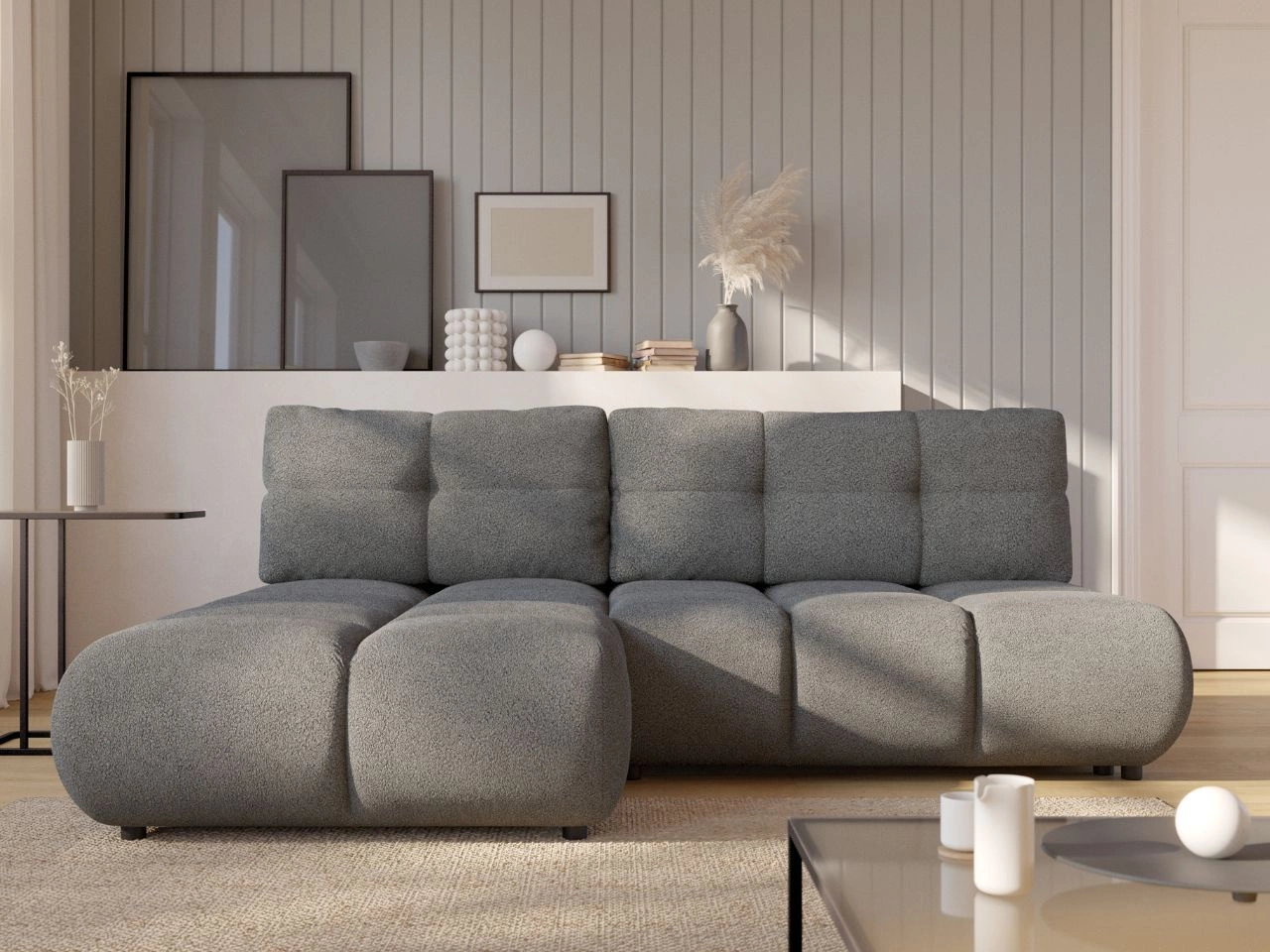 Narożnik z funkcją spania i pojemnikiem Lewy Milet Szary