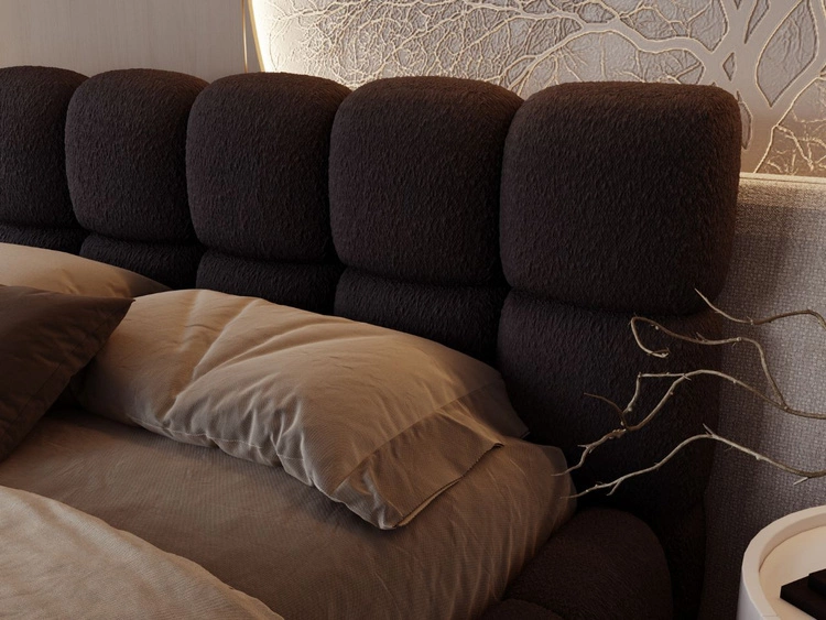 Łóżko tapicerowane z pojemnikiem na pościel i stelażem 160x200 Modo w tkaninie bouclé Czarne