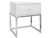 Stolik nocny glamour z szufladą i srebrnymi nogami Brisa biały połysk