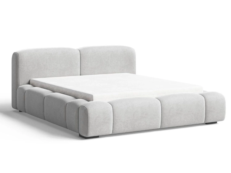 Łóżko tapicerowane z pojemnikiem i stelażem 140x200 Aubi Szare