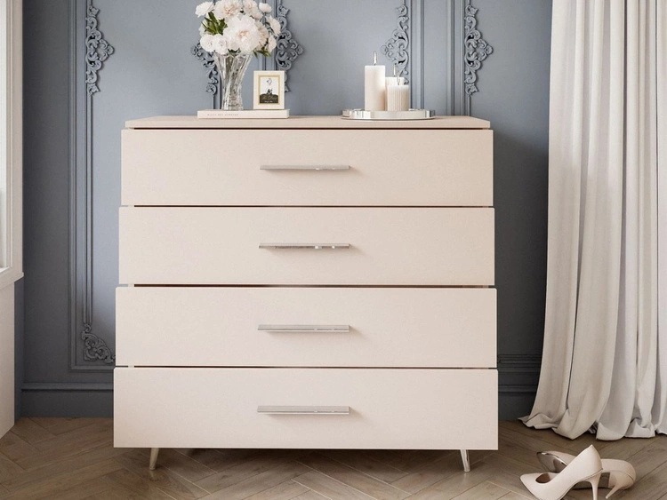 Komoda z szufladami i oświetleniem LED na srebrnych nogach Nuveo Kaszmir