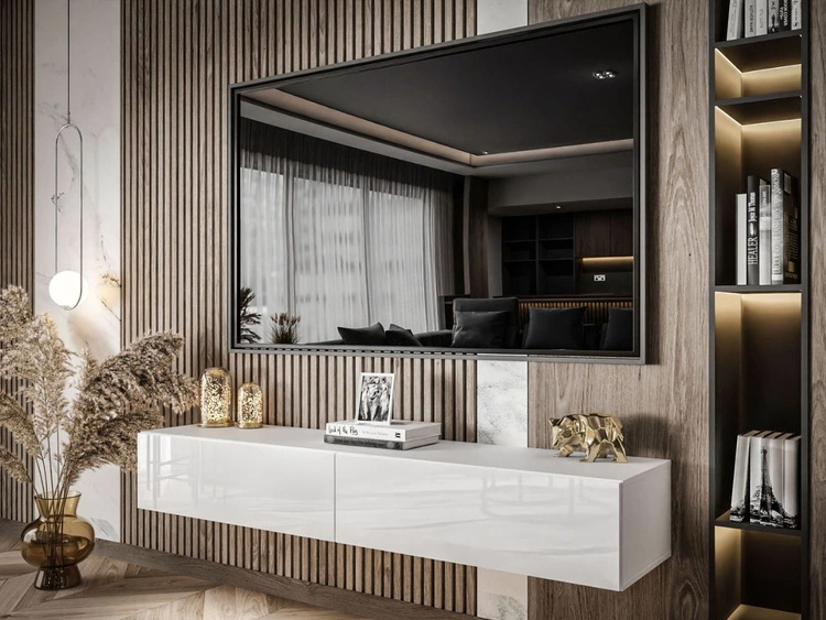 Szafka RTV dwudrzwiowa wisząca 175 cm z oświetleniem LED Sorelle Biały połysk