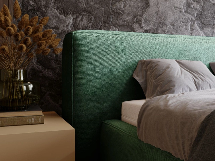 Łóżko tapicerowane z pojemnikiem i stelażem 140x200 cm Monza Zielone