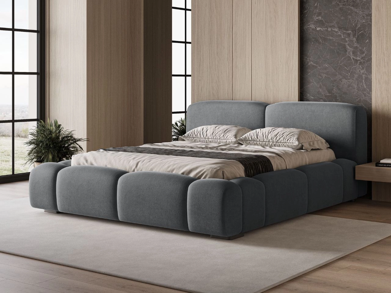 Łóżko tapicerowane z pojemnikiem i stelażem 180x200 Aubi Ciemnoszare