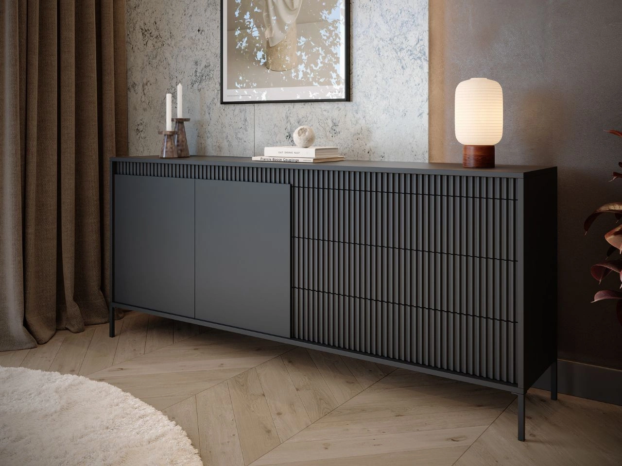 Komoda z drzwiami i szufladami 187 cm Sorano Czarna