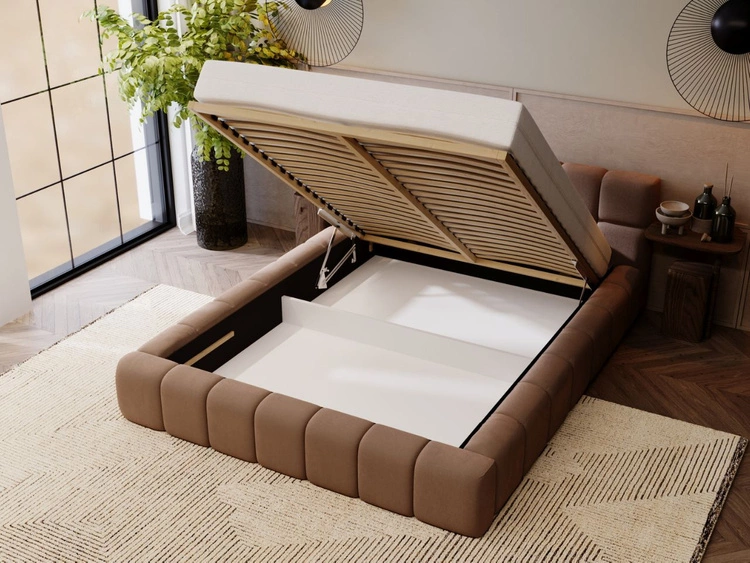 Łóżko tapicerowane z pojemnikiem i stelażem 140x200 Alicante Brązowy