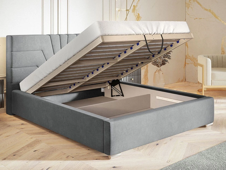 Łóżko tapicerowane z pojemnikiem i stelażem 140x200 Tesis Ciemnoszare