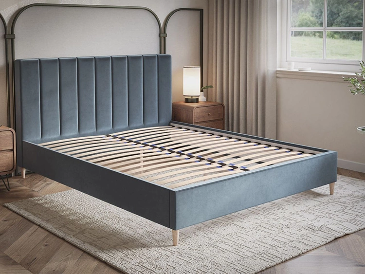 Łóżko tapicerowane ze stelażem 160x200 Snazi Ciemny niebieski