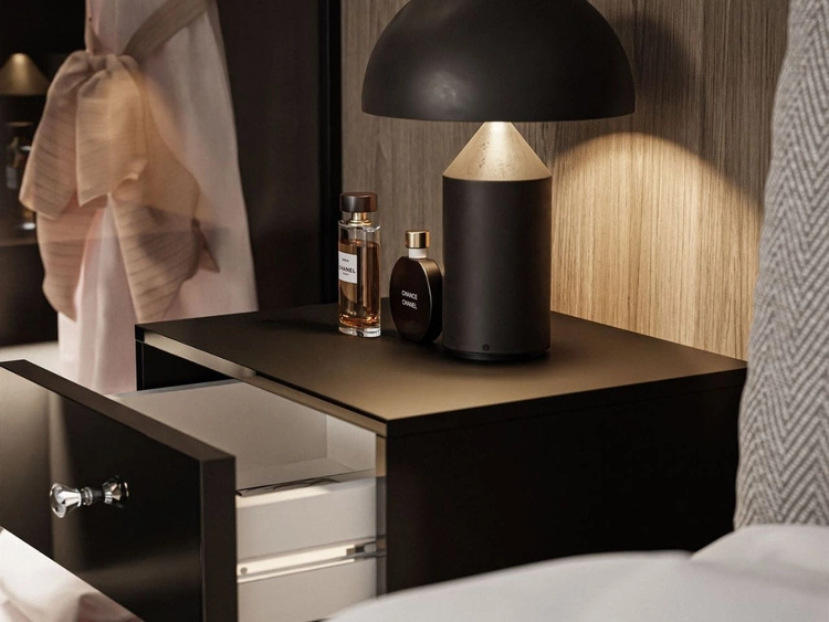 Stolik nocny glamour wiszący z szufladą i oświetleniem LED Brisa czarny połysk