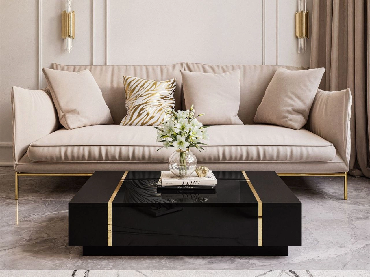 Stolik kawowy w stylu glamour Lunelie czarny połysk