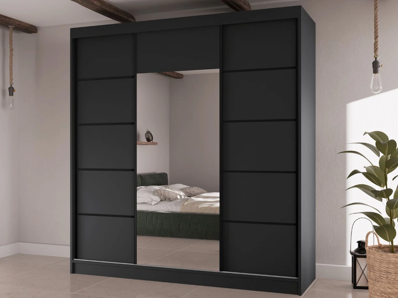 Szafa przesuwna z lustrem 200 cm Maia Czarna