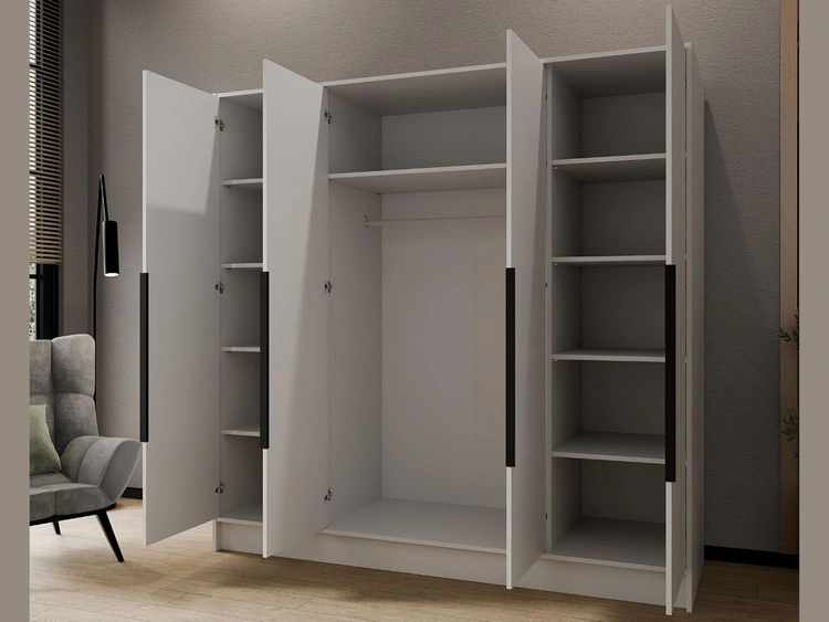 Szafa otwierana 200 cm Perugia Biała z czarnymi uchwytami