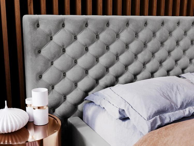 Łóżko tapicerowane z pojemnikiem i stelażem 160x200 cm Madera Szare