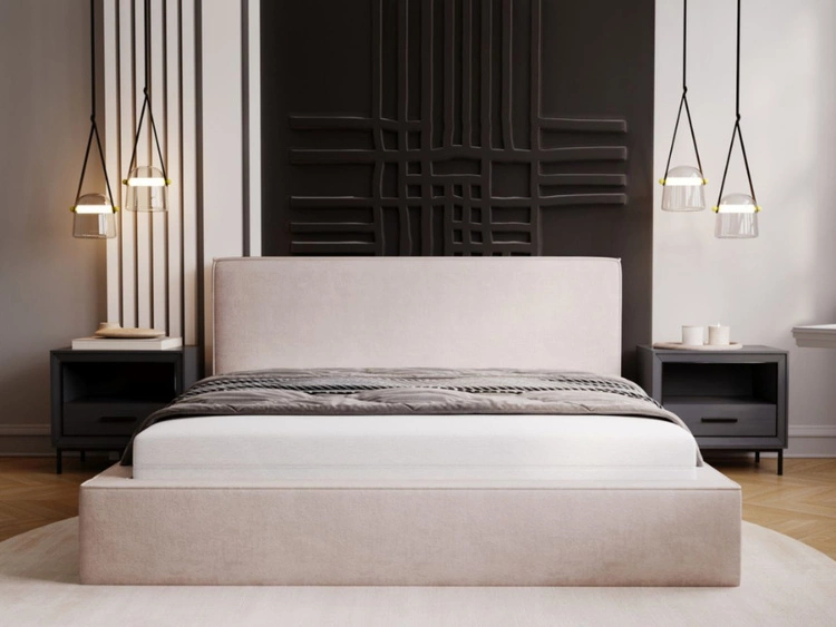 Łóżko tapicerowane z pojemnikiem i stelażem 180x200 Monaco Beżowe