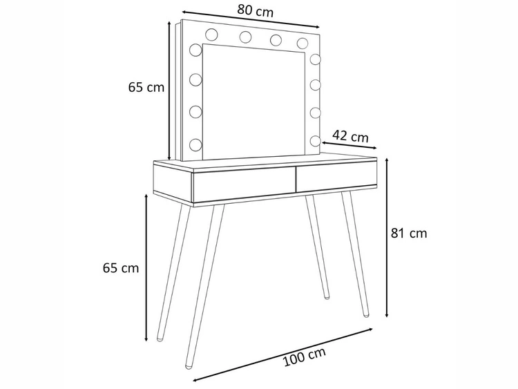 Toaletka kosmetyczna z szufladami, lustrem i oświetleniem LED Olivine czarny połysk
