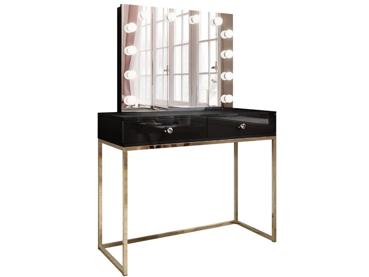 Toaletka glamour z szufladami, lustrem i oświetleniem LED Brisa czarny połysk