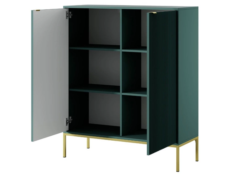 Komoda z drzwiami Amber zielona na złotych nogach