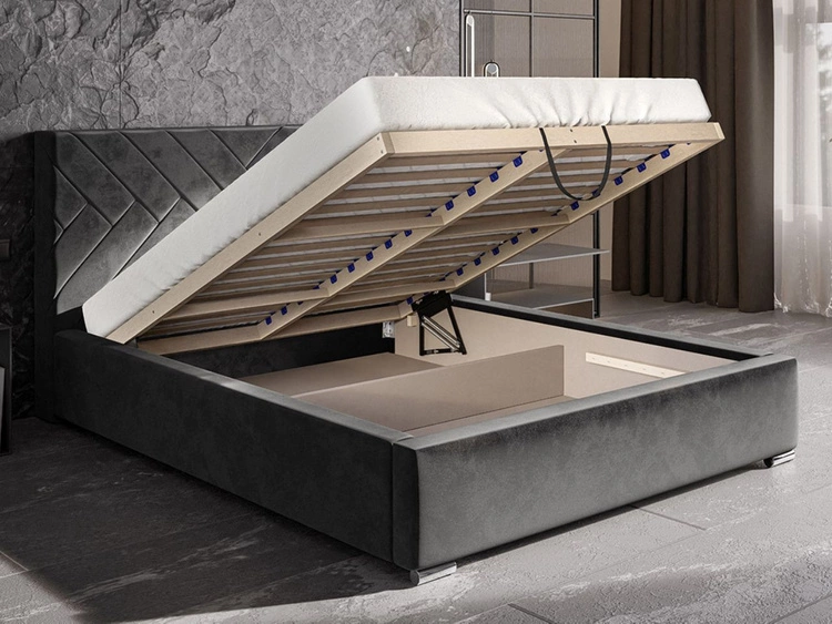 Łóżko tapicerowane z pojemnikiem i stelażem 120x200 Tonale Granatowe