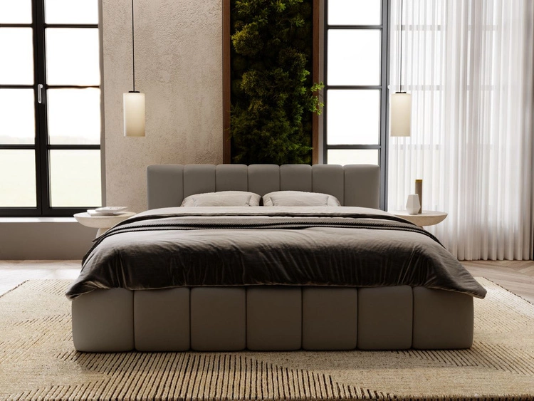 Łóżko tapicerowane z pojemnikiem i stelażem 160x200 Split Szary