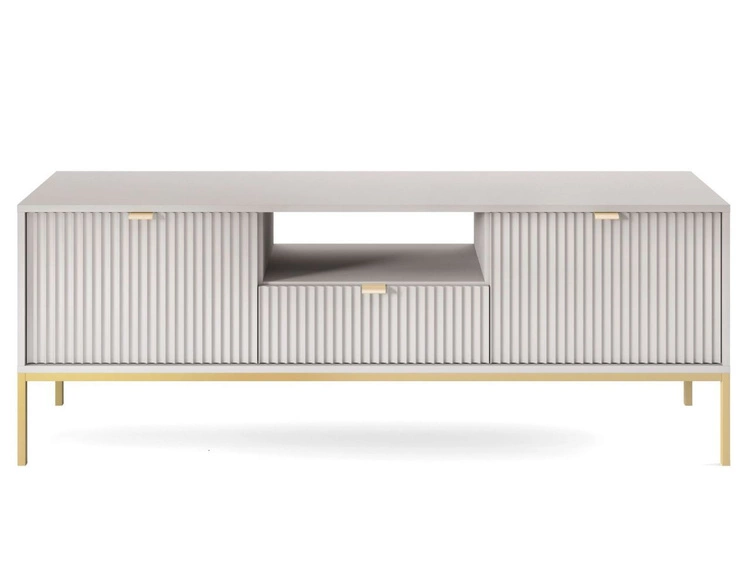 Szafka RTV pod telewizor z szufladami i drzwiczkami Amber Szara na złotych nogach