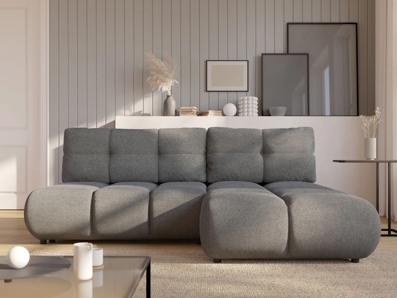 Narożnik z funkcją spania i pojemnikiem Prawy Milet Szary