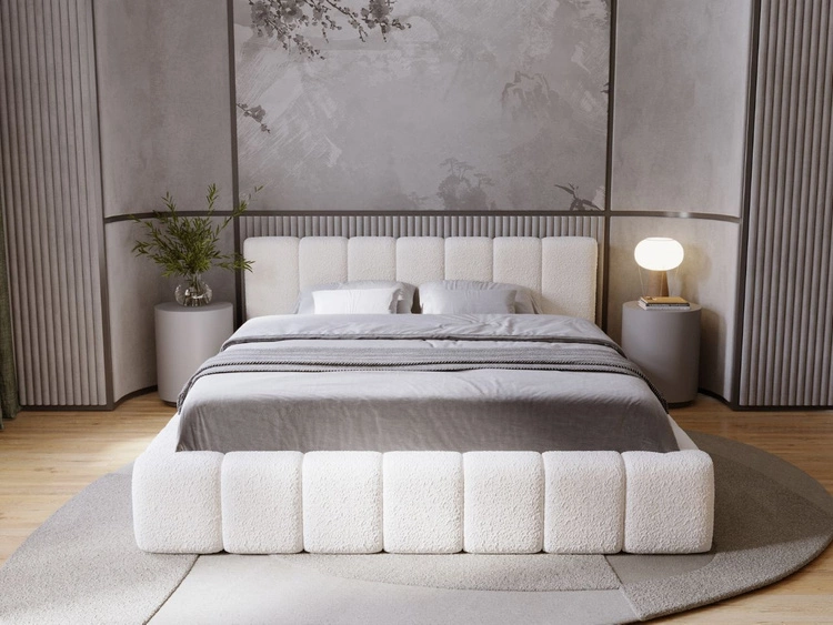 Łóżko tapicerowane z pojemnikiem i stelażem 140x200 Orio Beżowy