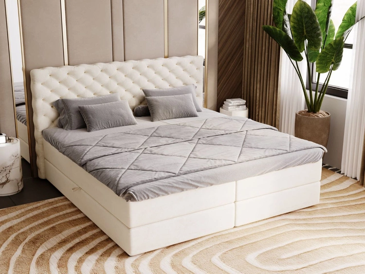 Łóżko kontynentalne z pojemnikiem na pościel 160x200 Bergamo beżowe