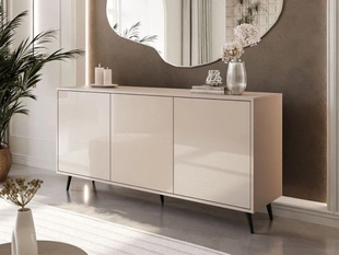 Trzydrzwiowa komoda 154 cm w stylu glamour na czarnych nogach Vivance kaszmir połysk