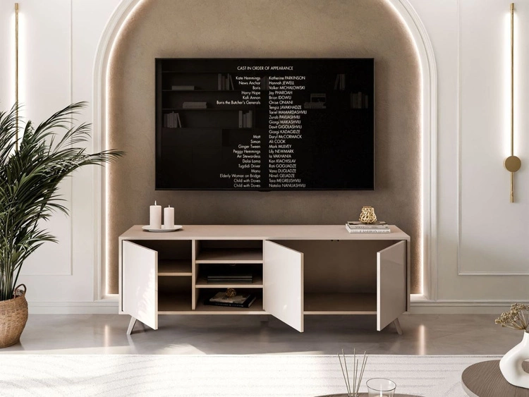 Szafka RTV pod telewizor z drzwiczkami na kaszmirowych nóżkach Vivance Kaszmir połysk