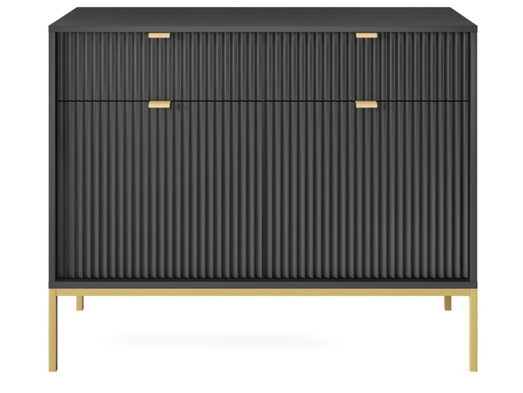 Komoda z drzwiami i szufladami Amber czarna na złotych nogach