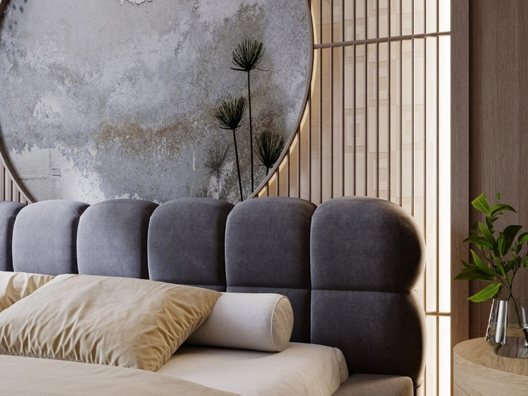 Łóżko tapicerowane z pojemnikiem i stelażem 180x200 Plaza Ciemnoszare