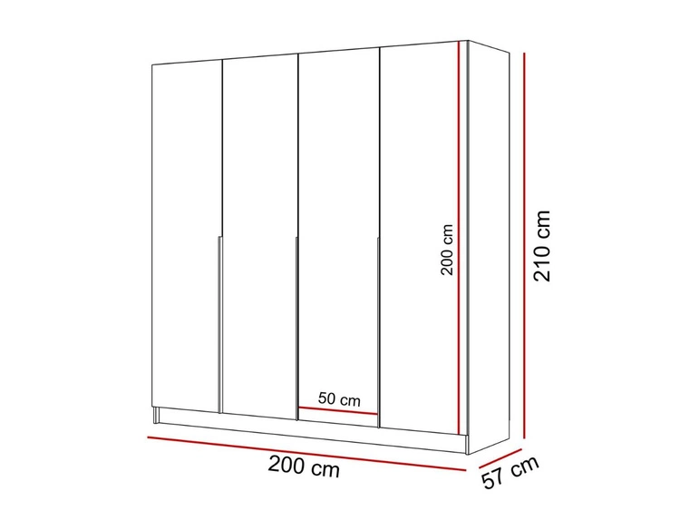 Szafa czterodrzwiowa z drzwiami uchylnymi i czarnymi uchwytami Ameli Kaszmir