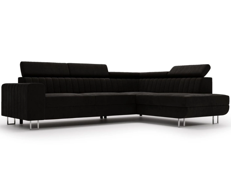 Narożnik z funkcją spania i pojemnikiem Berona prawy Czarny