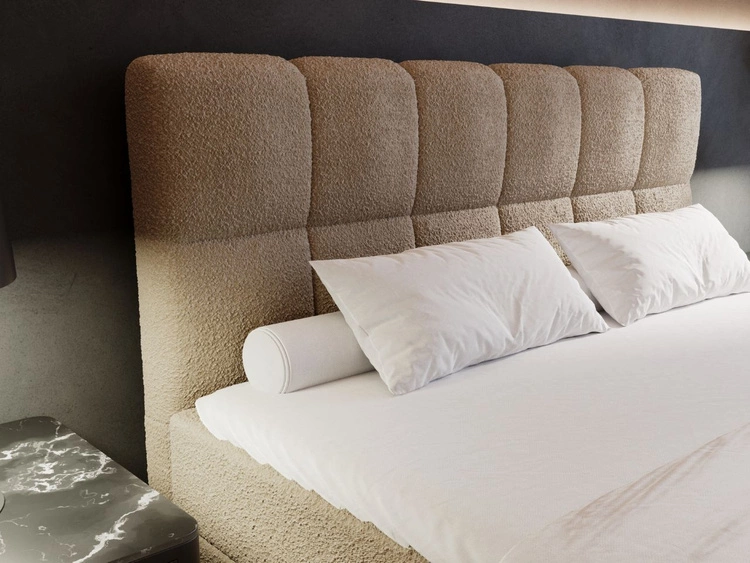 Łóżko kontynentalne z pojemnikiem na pościel 180x200 Alicante w tkaninie bouclé Brązowe