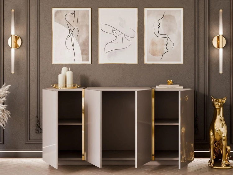 Czterodrzwiowa komoda 158 cm w stylu glamour Lunelie kaszmir połysk