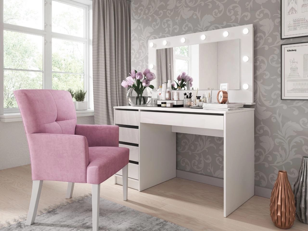 Toaletka z lustrem Anes Biały połysk