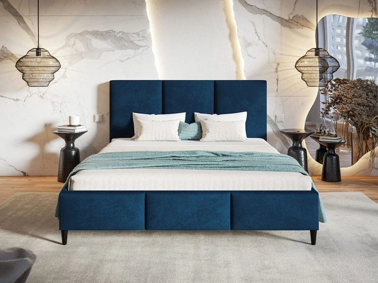 Łóżko tapicerowane ze stelażem 180x200 Trio Niebieskie