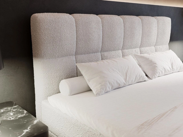 Łóżko kontynentalne z pojemnikiem na pościel 160x200 Alicante w tkaninie bouclé Szare