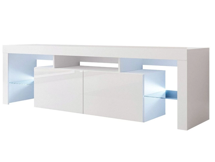 Wisząca szafka RTV pod telewizor z drzwiczkami z nadstawką Nodoo Biały połysk