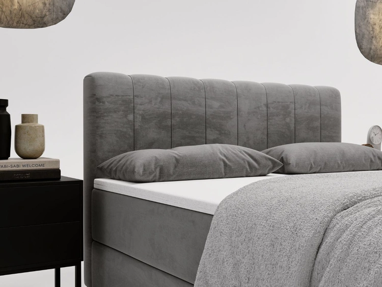 Łóżko kontynentalne z pojemnikami na pościel 160x200 Forte Jasnoszare