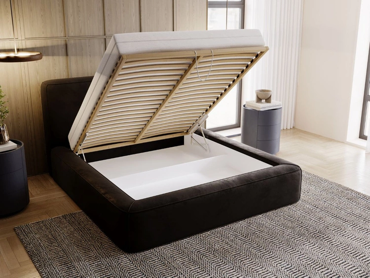 Łóżko tapicerowane z pojemnikiem i stelażem 180x200 Amaro Czarne