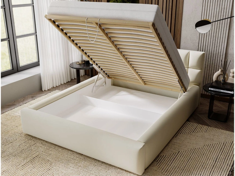 Łóżko tapicerowane z pojemnikiem i stelażem 140x200 Hugo Beżowe