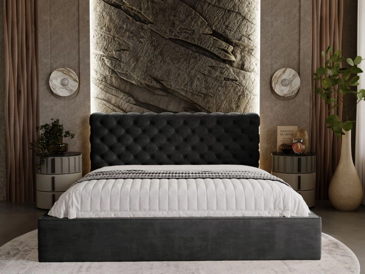 Łóżko tapicerowane z pojemnikiem i stelażem 120x200 Apollo Czarne