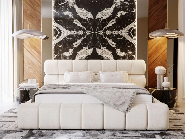 Łóżko tapicerowane z pojemnikiem i stelażem 140x200 Mellow Beżowe