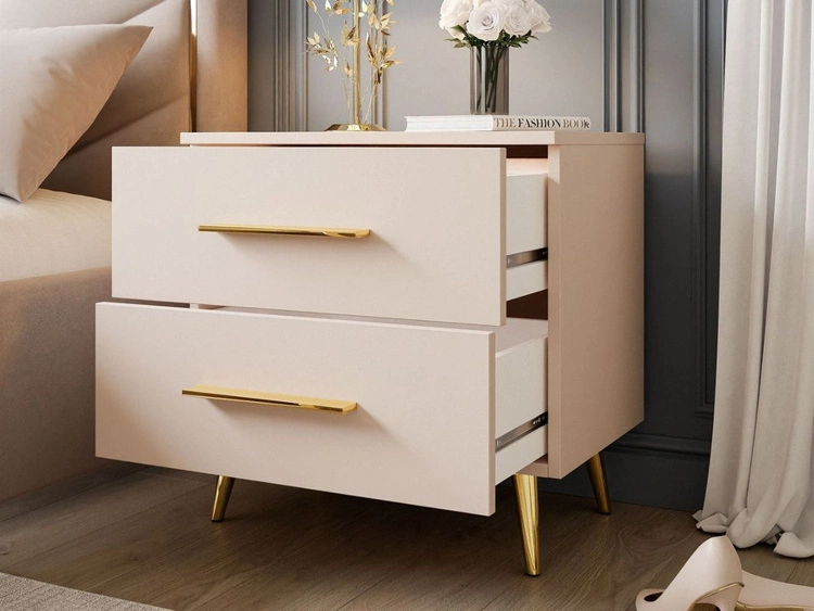 Stolik nocny z dwoma szufladami na złotych nóżkach Nuveo Kaszmir